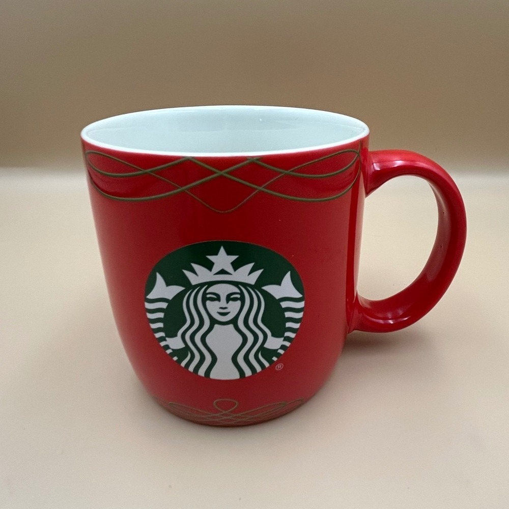 Starbucks 2020 Holiday Red Ceramic Coffee Mug 18oz Gold Filigree Siren Logo